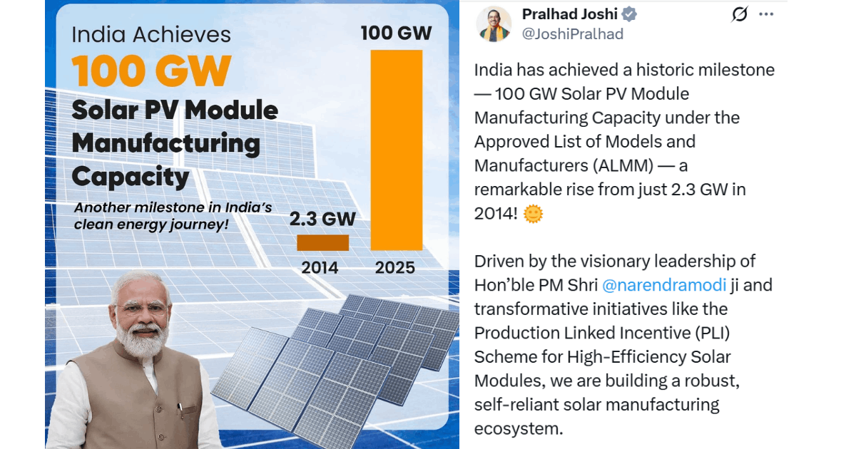 A tweet from the Minister of New and Renewable Energy