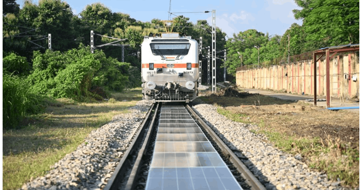 An image showing solar panels embedded in railway tracks