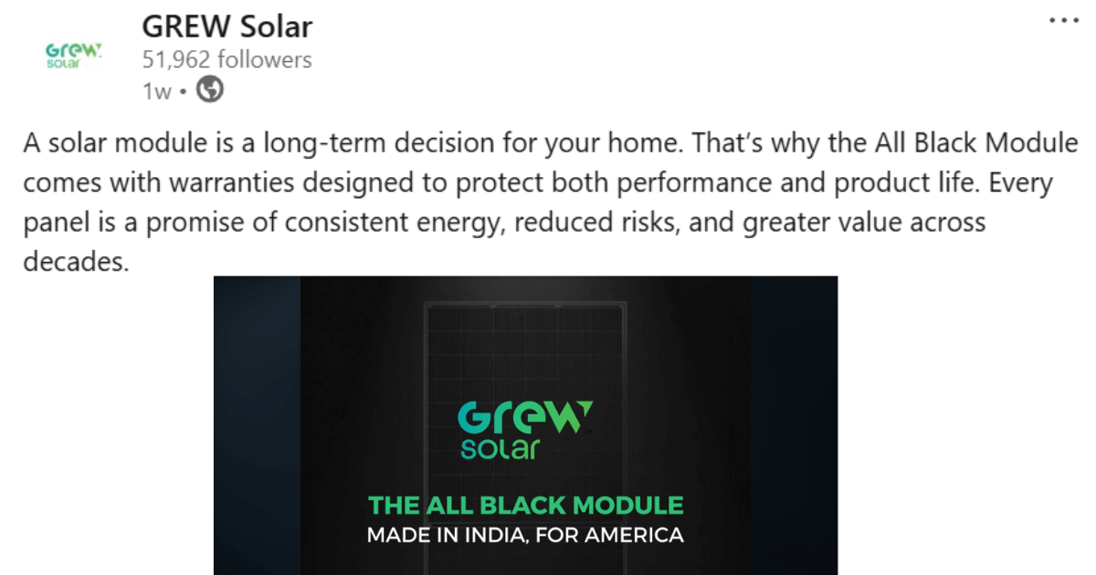 Linkedin post by GREW Solar