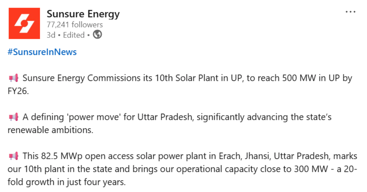 Tweet by Sunsure Energy